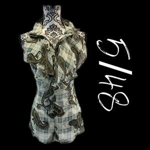 NWT 5/48 sleeveless zip collar ruffle top